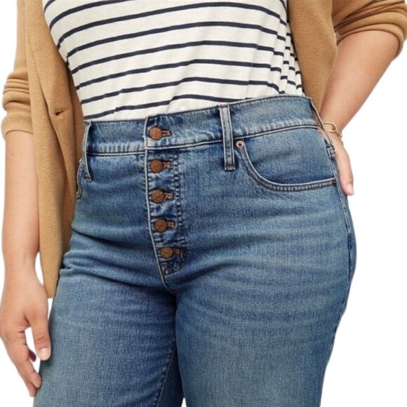J.Crew Wide Leg High Rise Exposed Button Fly Jean Med Wash Sz 32 All Day Stretch - Picture 3 of 16